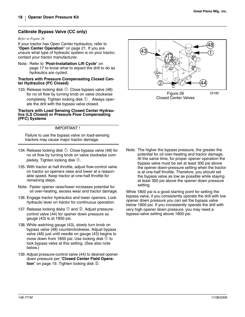 Calibrate bypass valve (cc only) | Great Plains V300 Assembly Instructions User Manual | Page 18 / 30