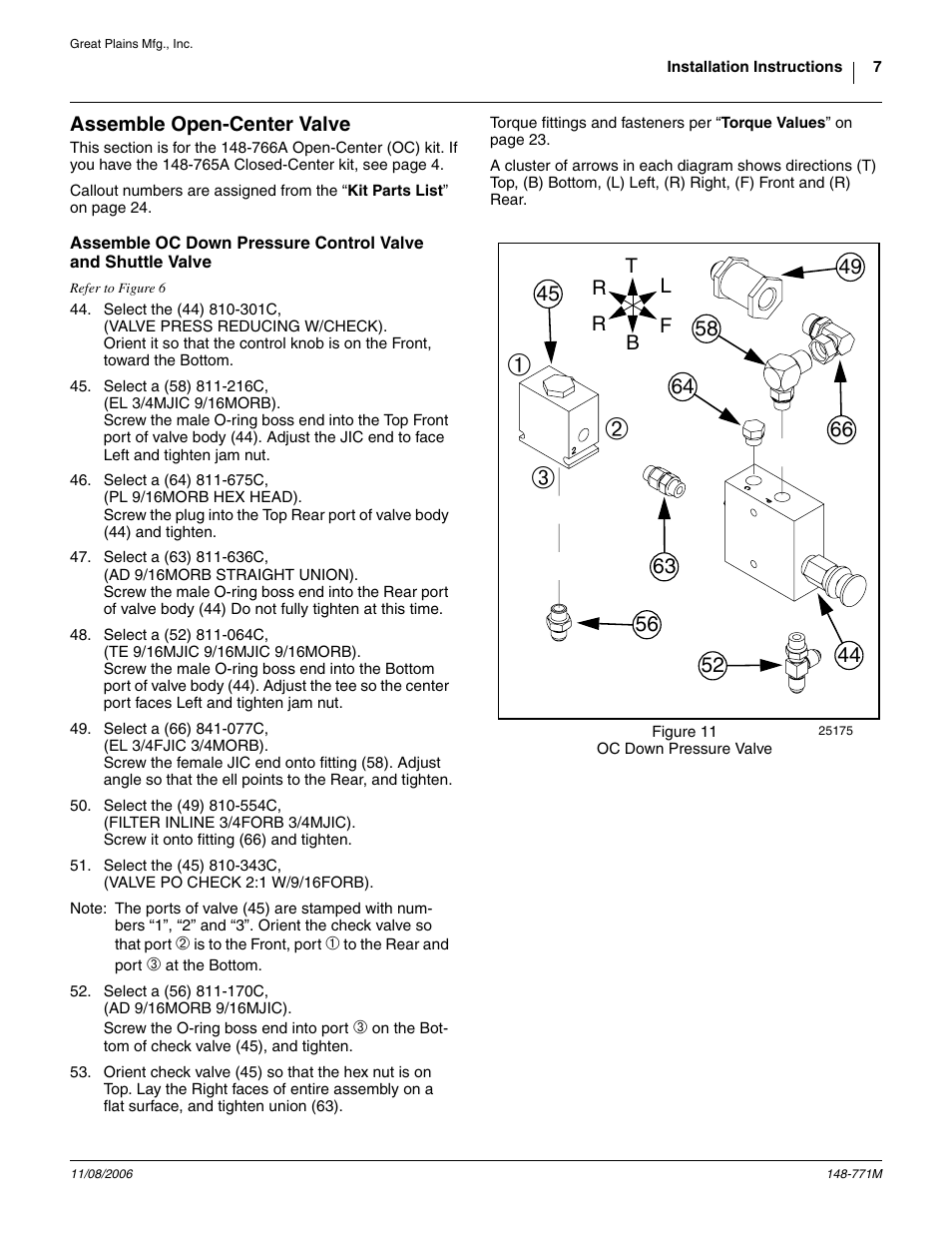 Assemble open-center valve | Great Plains V300 Assembly Instructions User Manual | Page 7 / 30