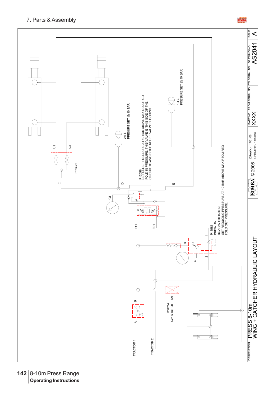 As20 4 1 a, 10m press range, 142 7. parts & assembly | Pr ess 8 -1 0m, Operating instructions, Simba © 2006 | Great Plains 8-10m Press Range SN 12672+ Parts Manual User Manual | Page 98 / 100