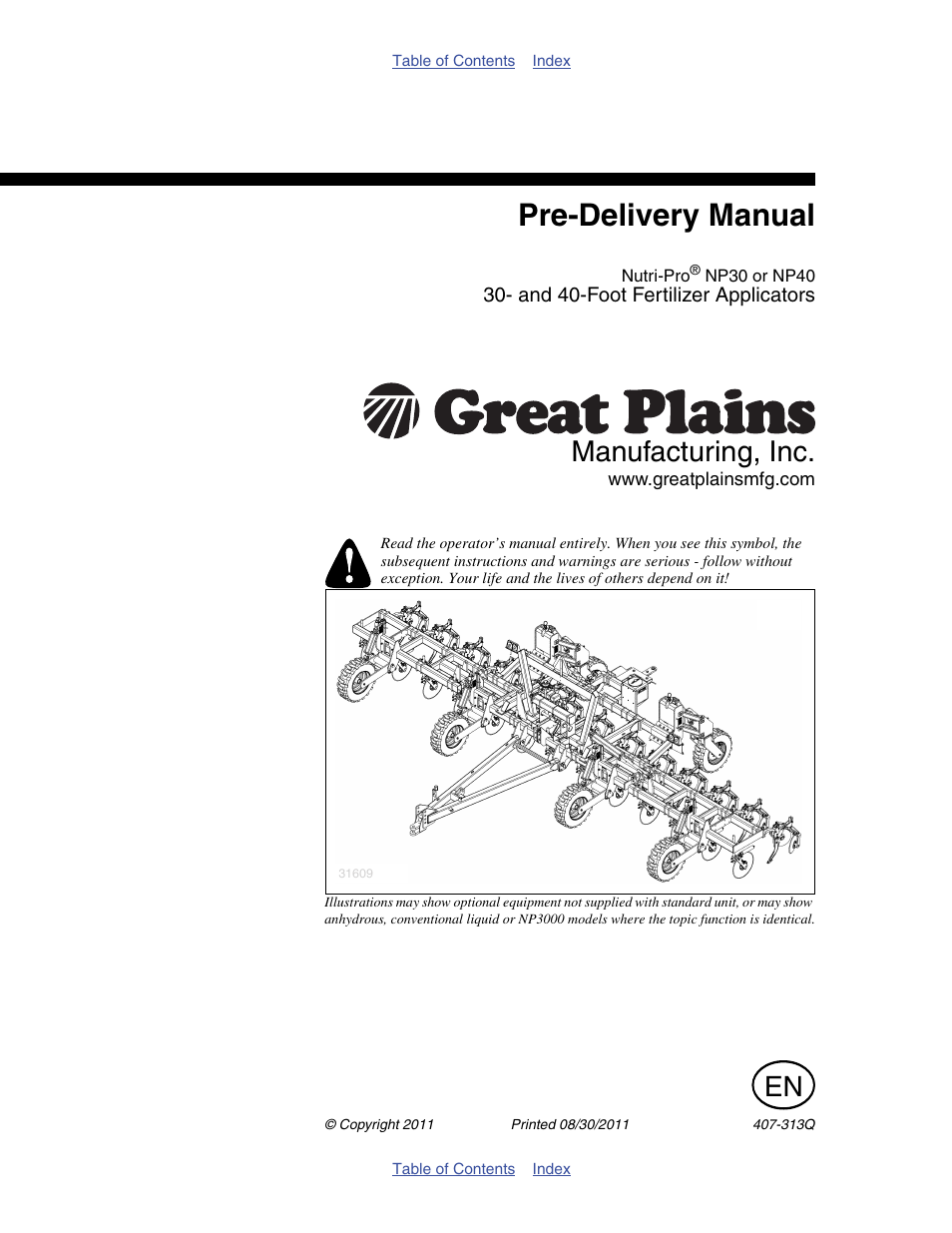 Great Plains NP30A 30-foot Predelivery Manual User Manual | 50 pages