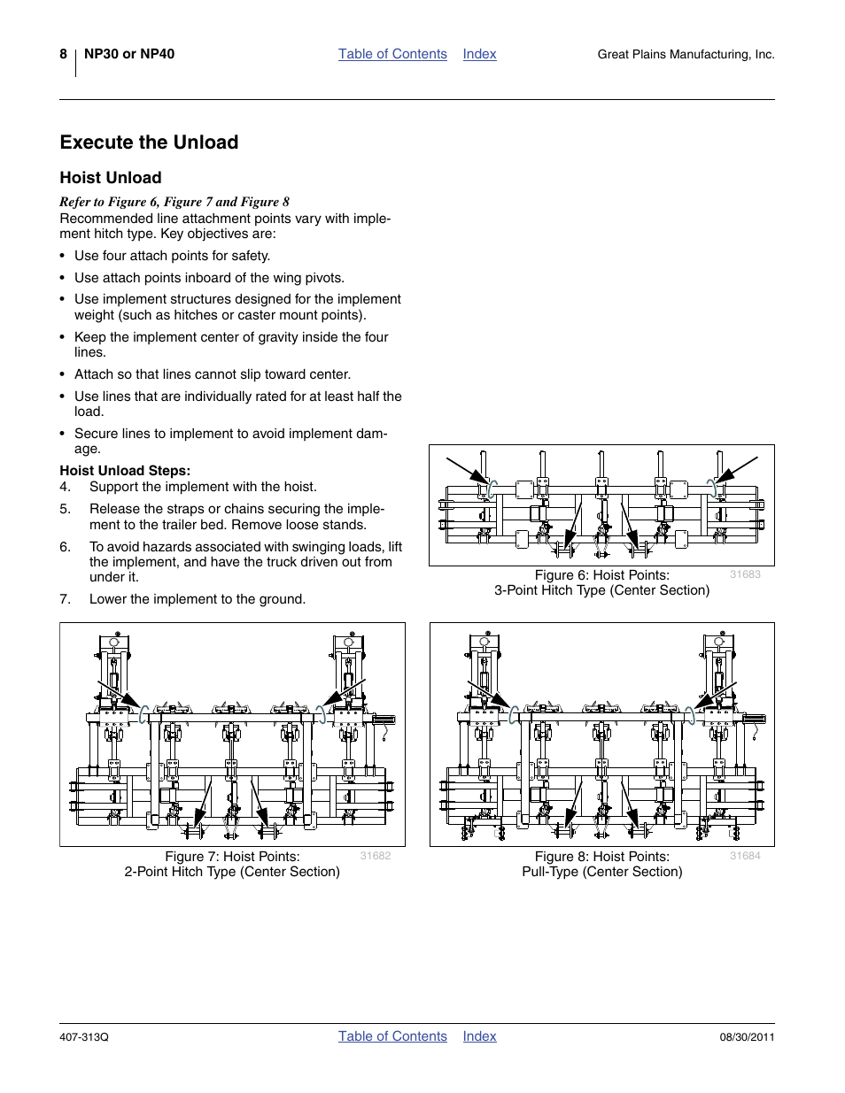 Execute the unload, Hoist unload, Hoist unload steps | Great Plains NP30A 30-foot Predelivery Manual User Manual | Page 12 / 50