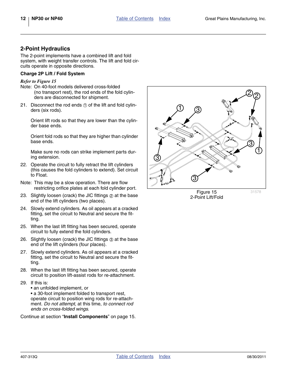 Point hydraulics, Charge 2p lift / fold system | Great Plains NP30A 30-foot Predelivery Manual User Manual | Page 16 / 50