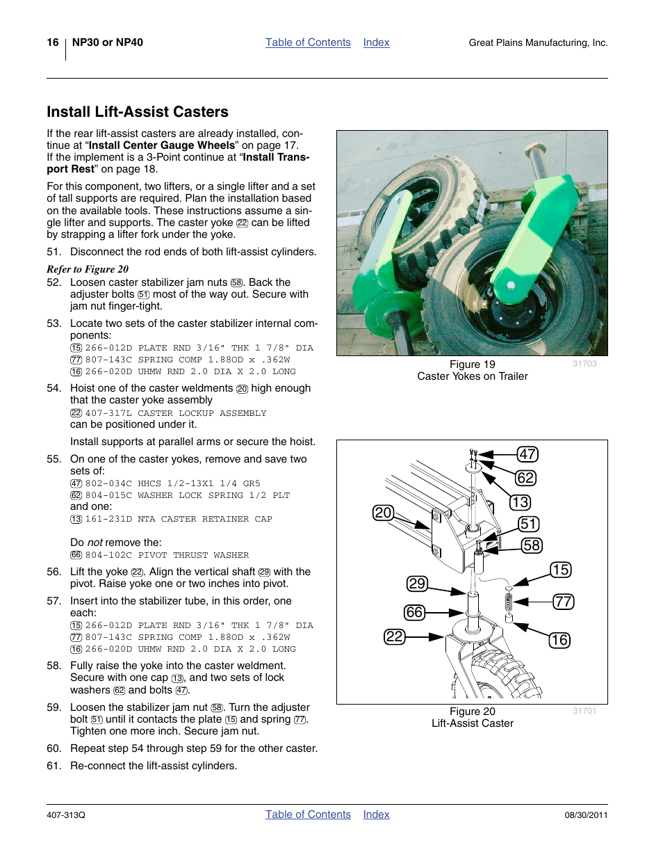 Install lift-assist casters | Great Plains NP30A 30-foot Predelivery Manual User Manual | Page 20 / 50