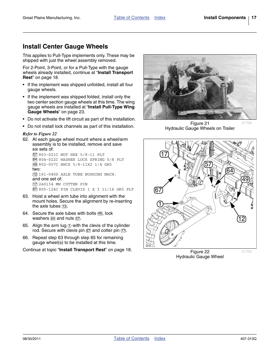Install center gauge wheels | Great Plains NP30A 30-foot Predelivery Manual User Manual | Page 21 / 50