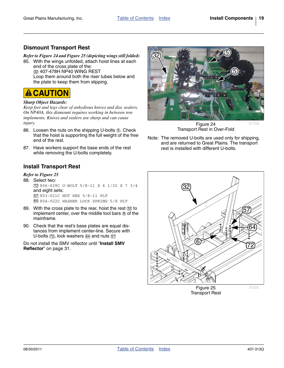 Dismount transport rest, Install transport rest, Dismount transport rest install transport rest | Great Plains NP30A 30-foot Predelivery Manual User Manual | Page 23 / 50
