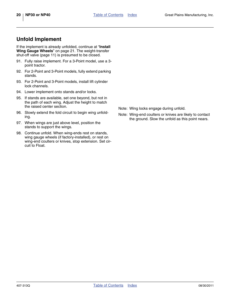 Unfold implement | Great Plains NP30A 30-foot Predelivery Manual User Manual | Page 24 / 50