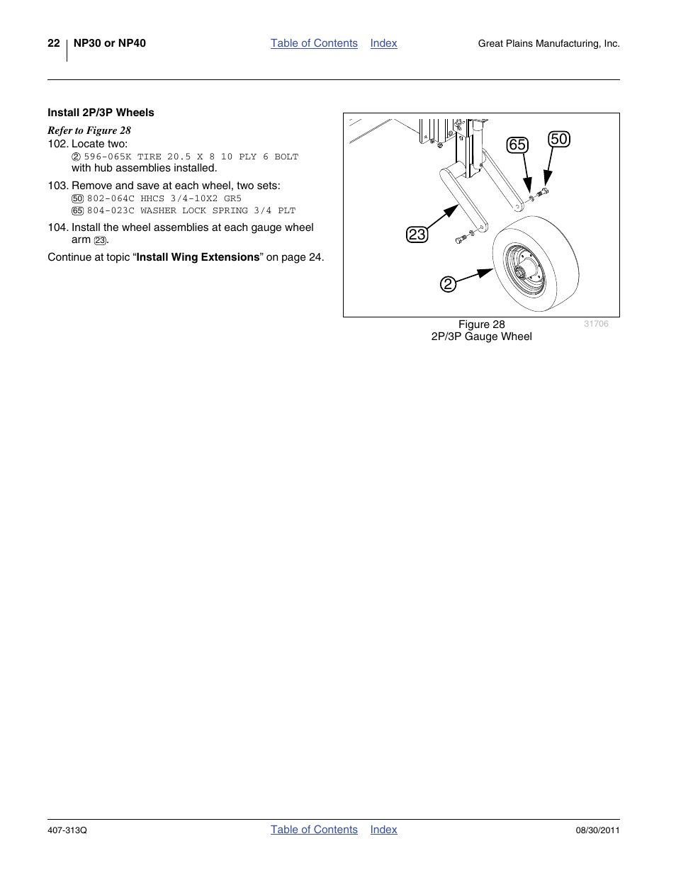 Install 2p/3p wheels | Great Plains NP30A 30-foot Predelivery Manual User Manual | Page 26 / 50