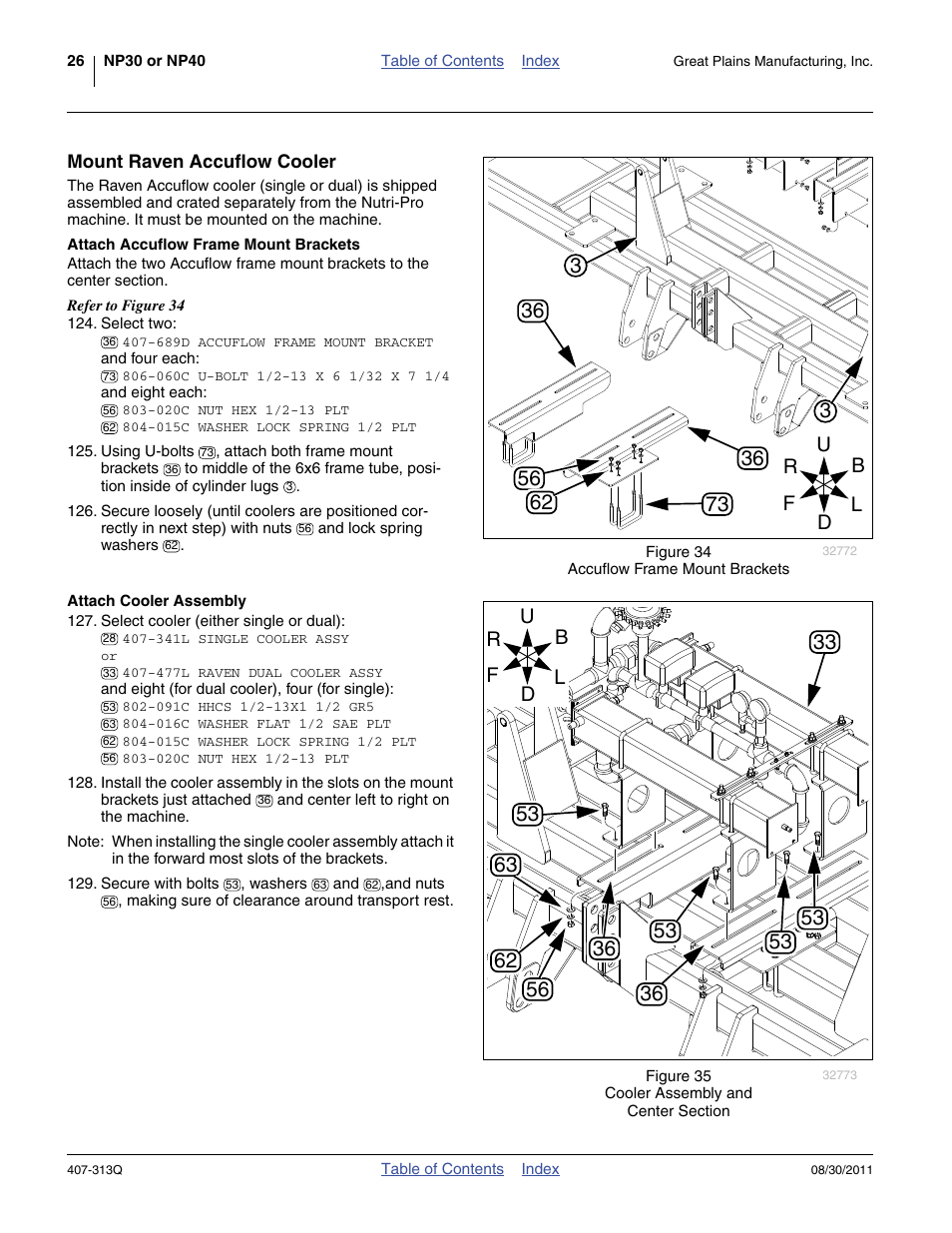 Mount raven accuflow cooler, Attach accuflow frame mount brackets, Attach cooler assembly | Great Plains NP30A 30-foot Predelivery Manual User Manual | Page 30 / 50