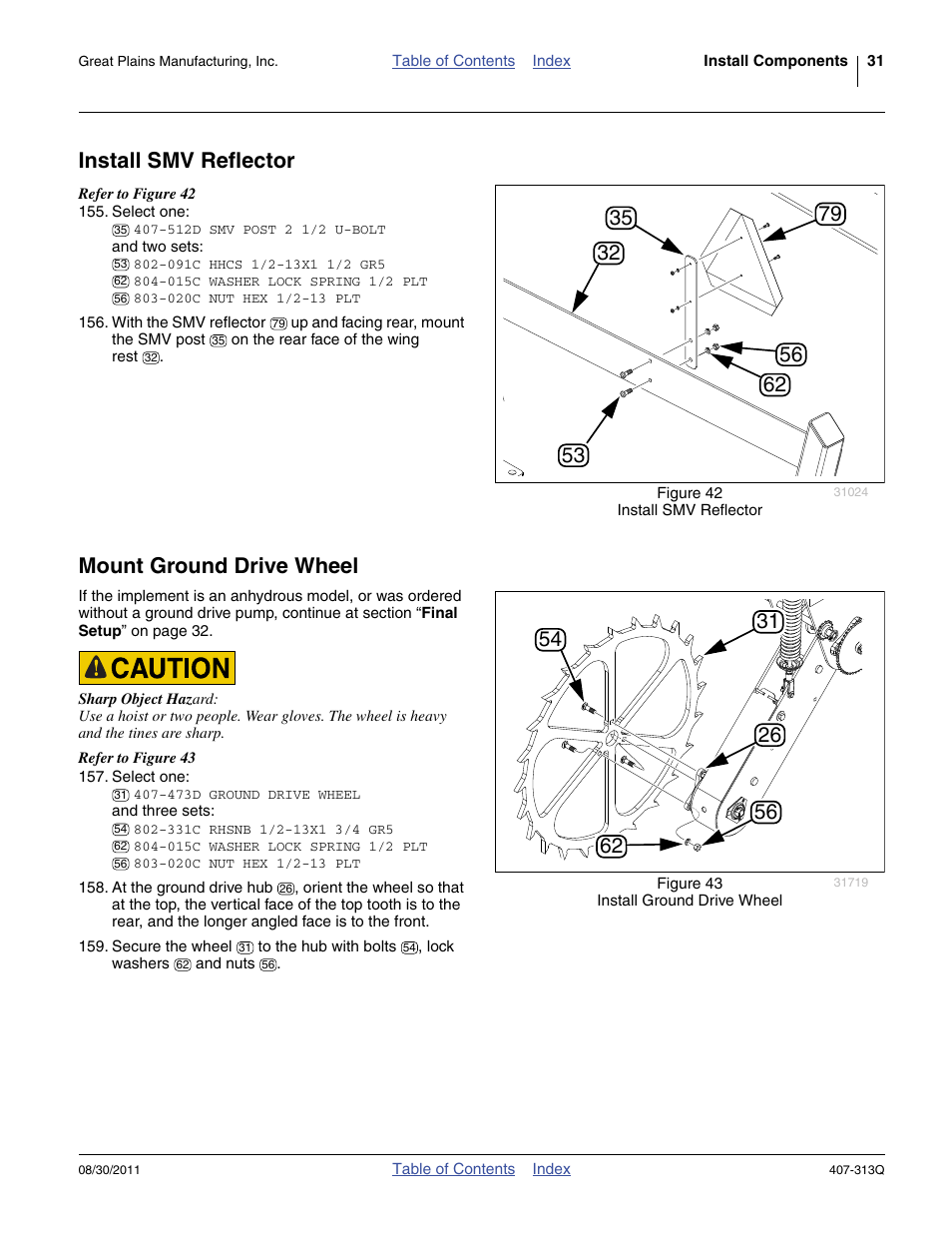 Install smv reflector, Mount ground drive wheel, Install smv reflector mount ground drive wheel | Great Plains NP30A 30-foot Predelivery Manual User Manual | Page 35 / 50