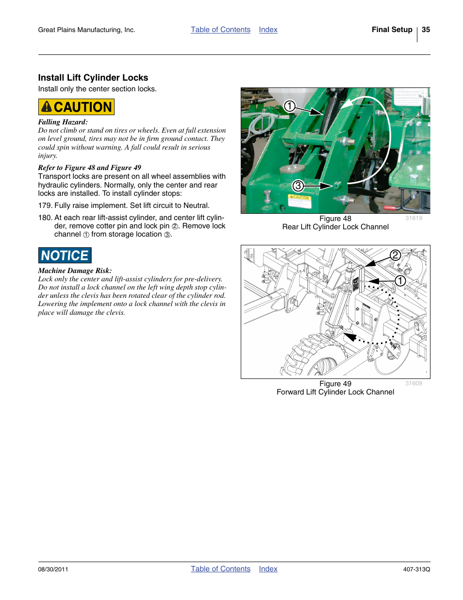 Install lift cylinder locks | Great Plains NP30A 30-foot Predelivery Manual User Manual | Page 39 / 50