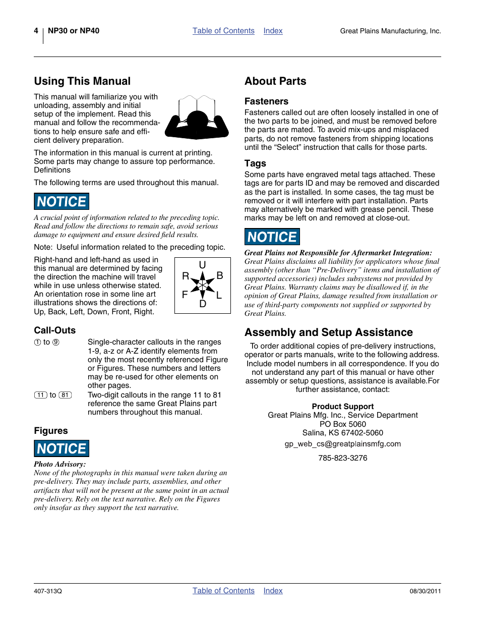Using this manual, Call-outs, Figures | About parts, Fasteners, Tags, Assembly and setup assistance, Call-outs figures, Fasteners tags | Great Plains NP30A 30-foot Predelivery Manual User Manual | Page 8 / 50
