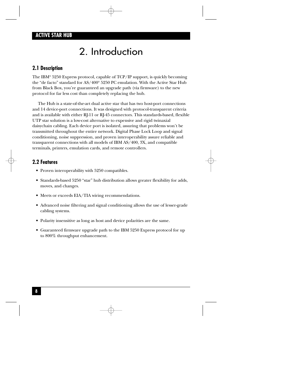 Introduction | Black Box ACTIVE STAR HUB RJ-11 User Manual | Page 9 / 18