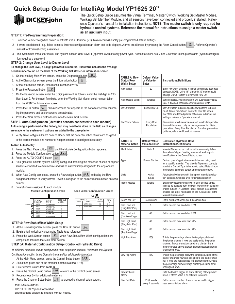 Great Plains YP1625-2420 24 Row 20 Inch Quick Start User Manual | 5 pages