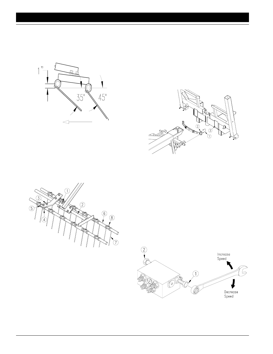 Folding speed, Harrow adjustment, Leaf spring adjustment | Marker adjustments | Great Plains CP1000 Operator Manual User Manual | Page 22 / 46