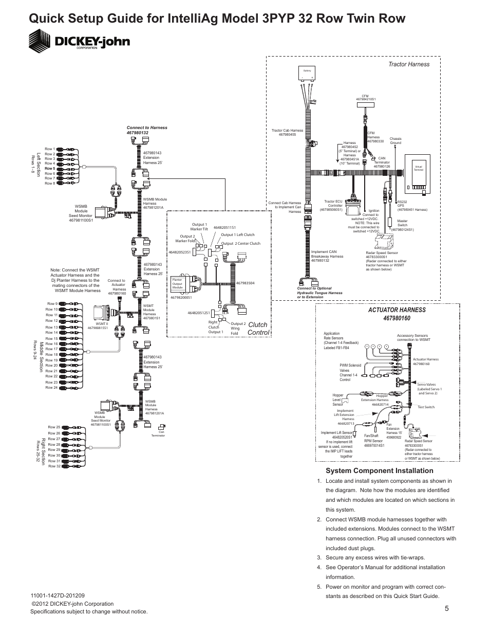 System component installation, Clutch control, Tractor harness | Great Plains 3PYP-32TR30 32 Twin Row 30-Inch Quick Start User Manual | Page 5 / 5