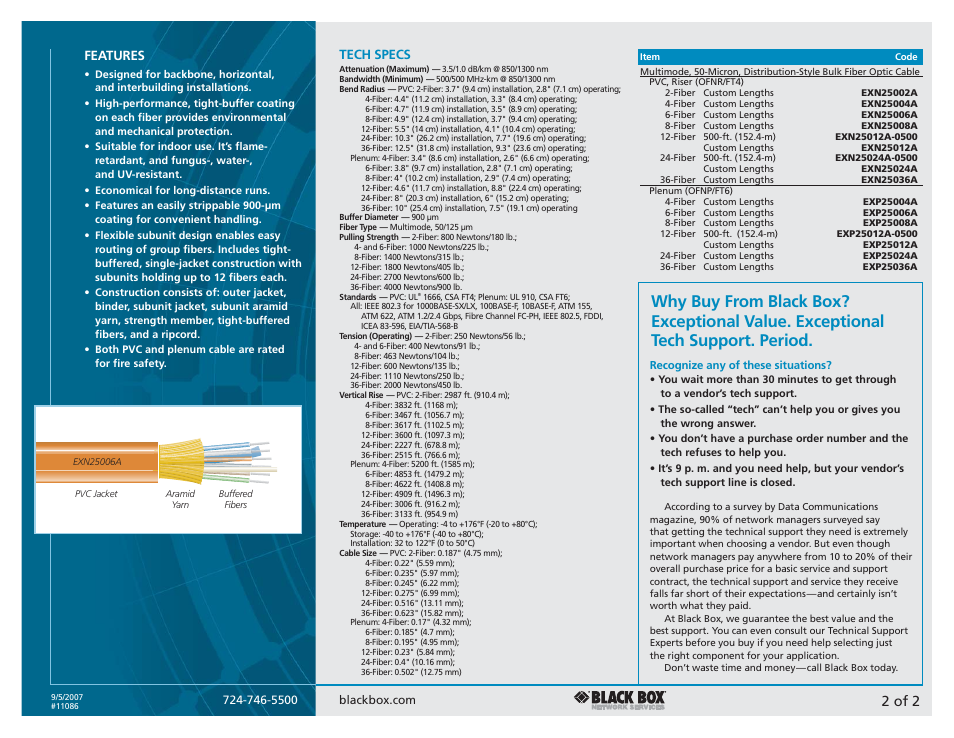 2 of 2, Features, Tech specs | Black Box Bulk Fiber Optic Cable User Manual | Page 2 / 2