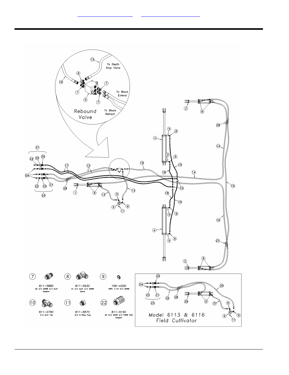 Hydraulic layout, rigid hitch (s/n 1212cc+) | Great Plains 6328 Series VII Field Cultivator-Rigid Hitch Parts Manual User Manual | Page 36 / 88