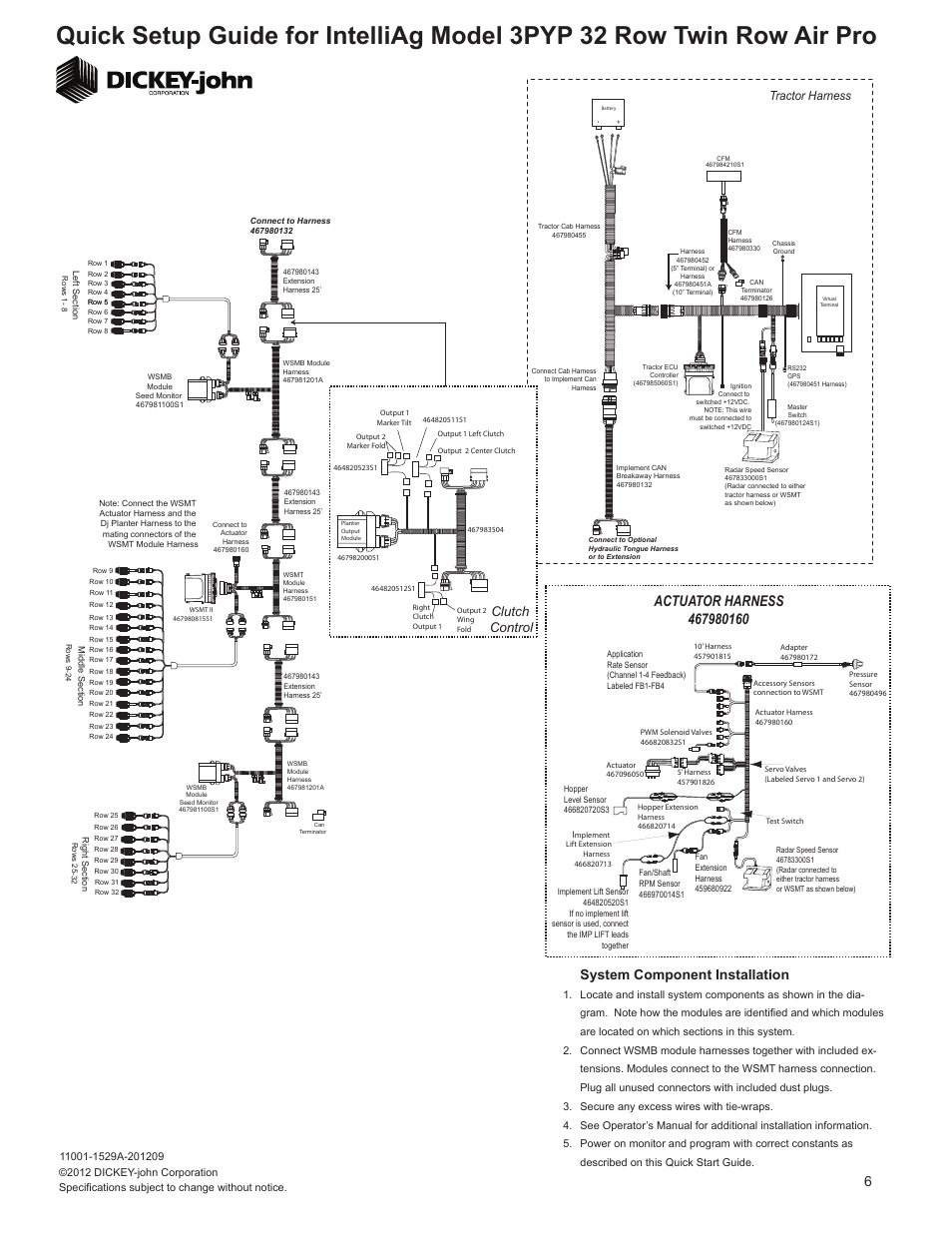 System component installation, Clutch control, Tractor harness | Great Plains 3PYPA-32TR30 32 Twin Row 30-Inch Quick Start User Manual | Page 6 / 6