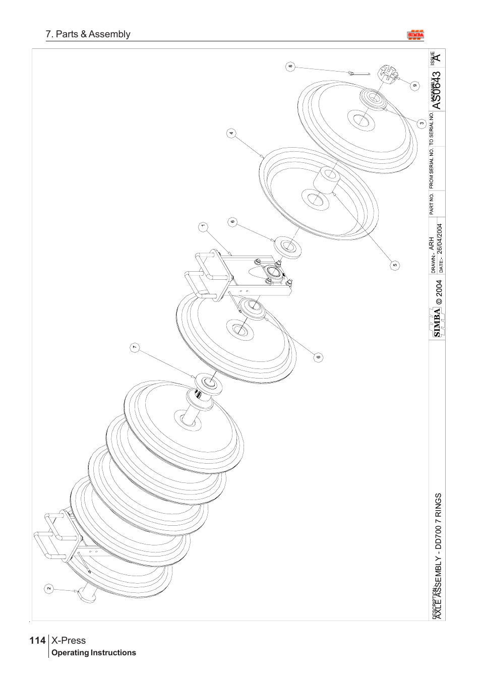 Aas 0643, X-press, 114 7. parts & assembly | Great Plains AS3243 Assembly Instructions User Manual | Page 74 / 118