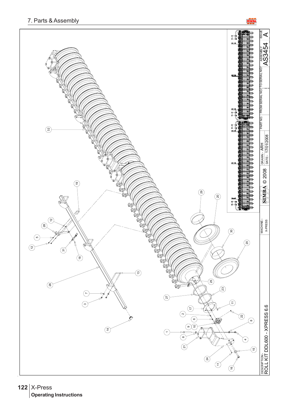 As 345 4, X-press, 122 7. parts & assembly | Operating instructions, Si m b a | Great Plains AS3243 Assembly Instructions User Manual | Page 82 / 118