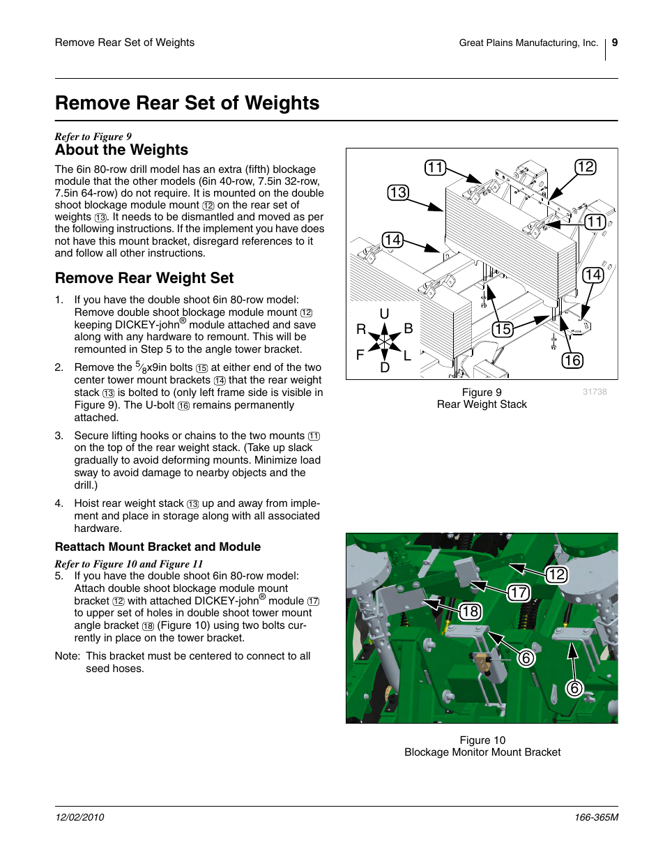 Remove rear set of weights, About the weights, Remove rear weight set | Great Plains NTA607HD Operator Manual User Manual | Page 9 / 12