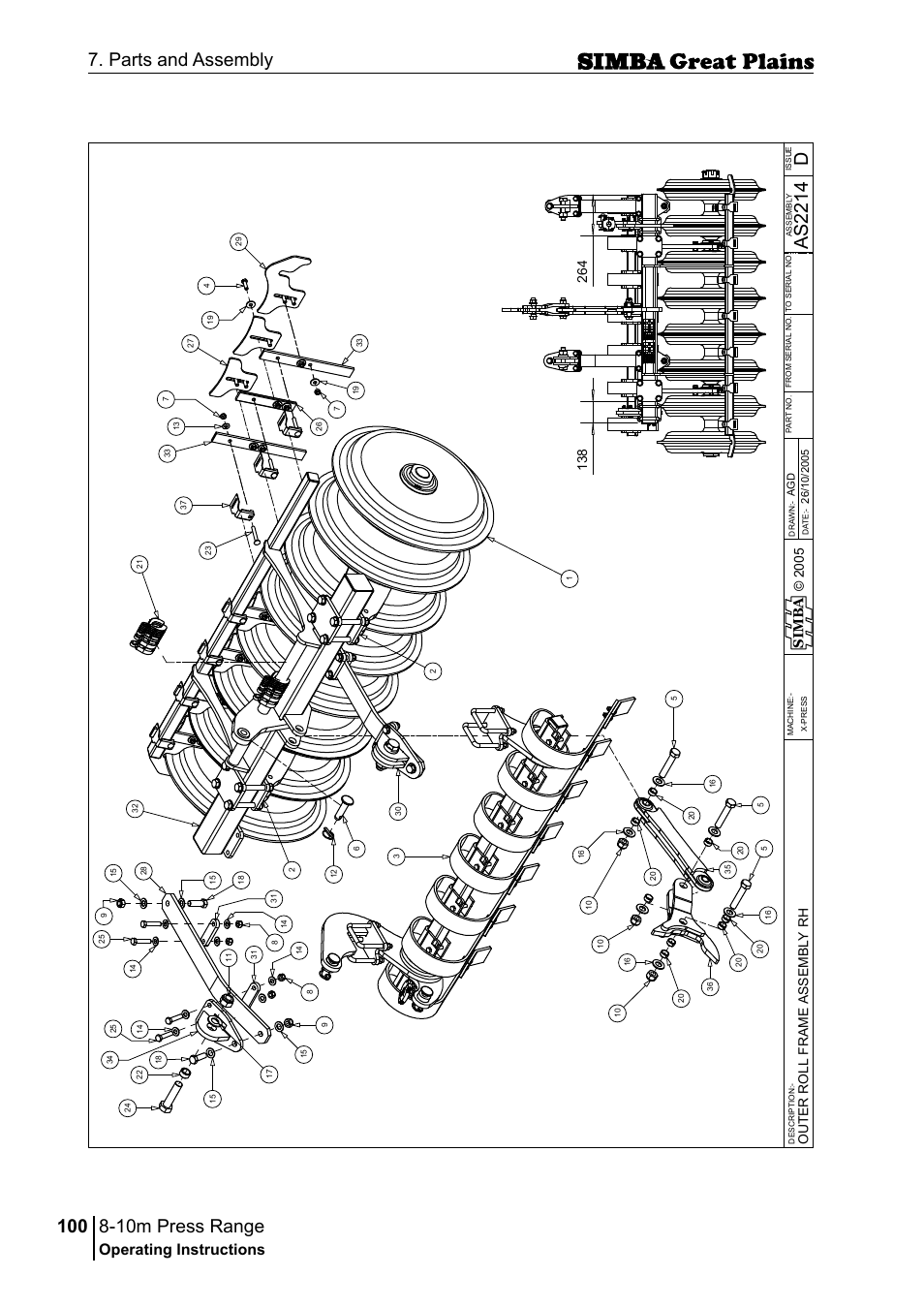 10m press range, 100 7. parts and assembly, Das 22 14 | Operating instructions, Si m b a | Great Plains P18140C Operator Manual User Manual | Page 100 / 230
