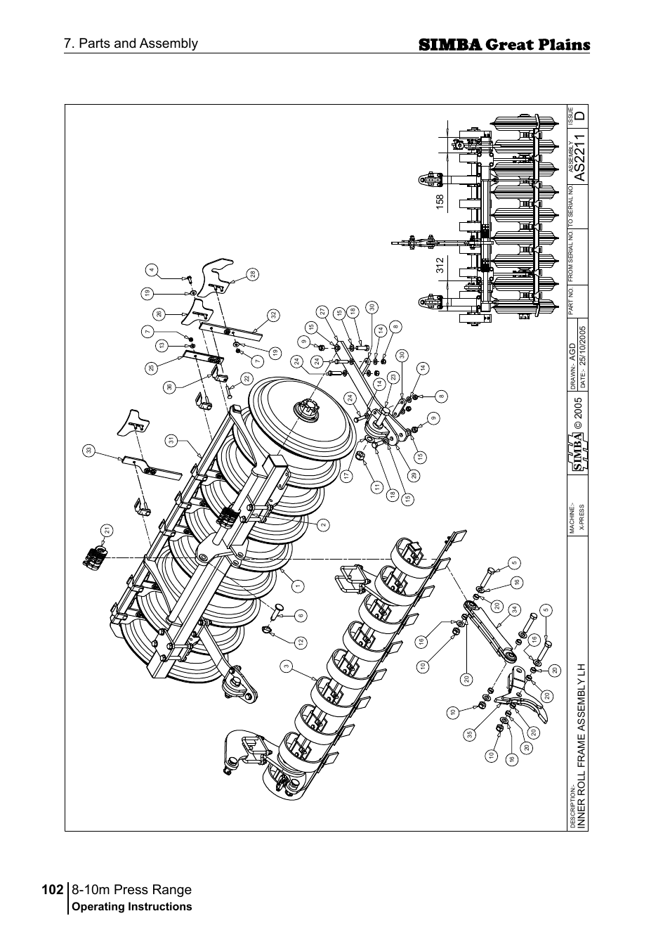 10m press range, 102 7. parts and assembly, Das 22 11 | Operating instructions, Si m b a | Great Plains P18140C Operator Manual User Manual | Page 102 / 230