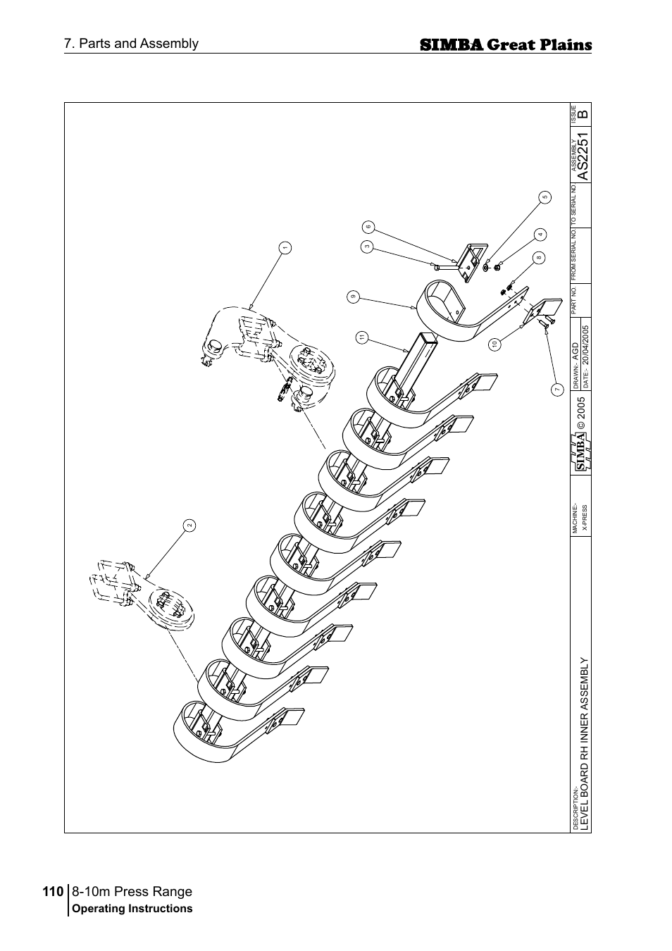 10m press range, 110 7. parts and assembly, Bas 22 51 | Operating instructions, Sim b a | Great Plains P18140C Operator Manual User Manual | Page 110 / 230