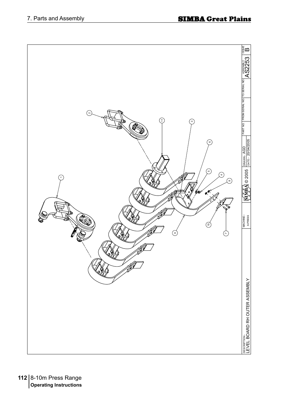 10m press range, 112 7. parts and assembly, Bas 22 53 | Operating instructions, Sim b a | Great Plains P18140C Operator Manual User Manual | Page 112 / 230