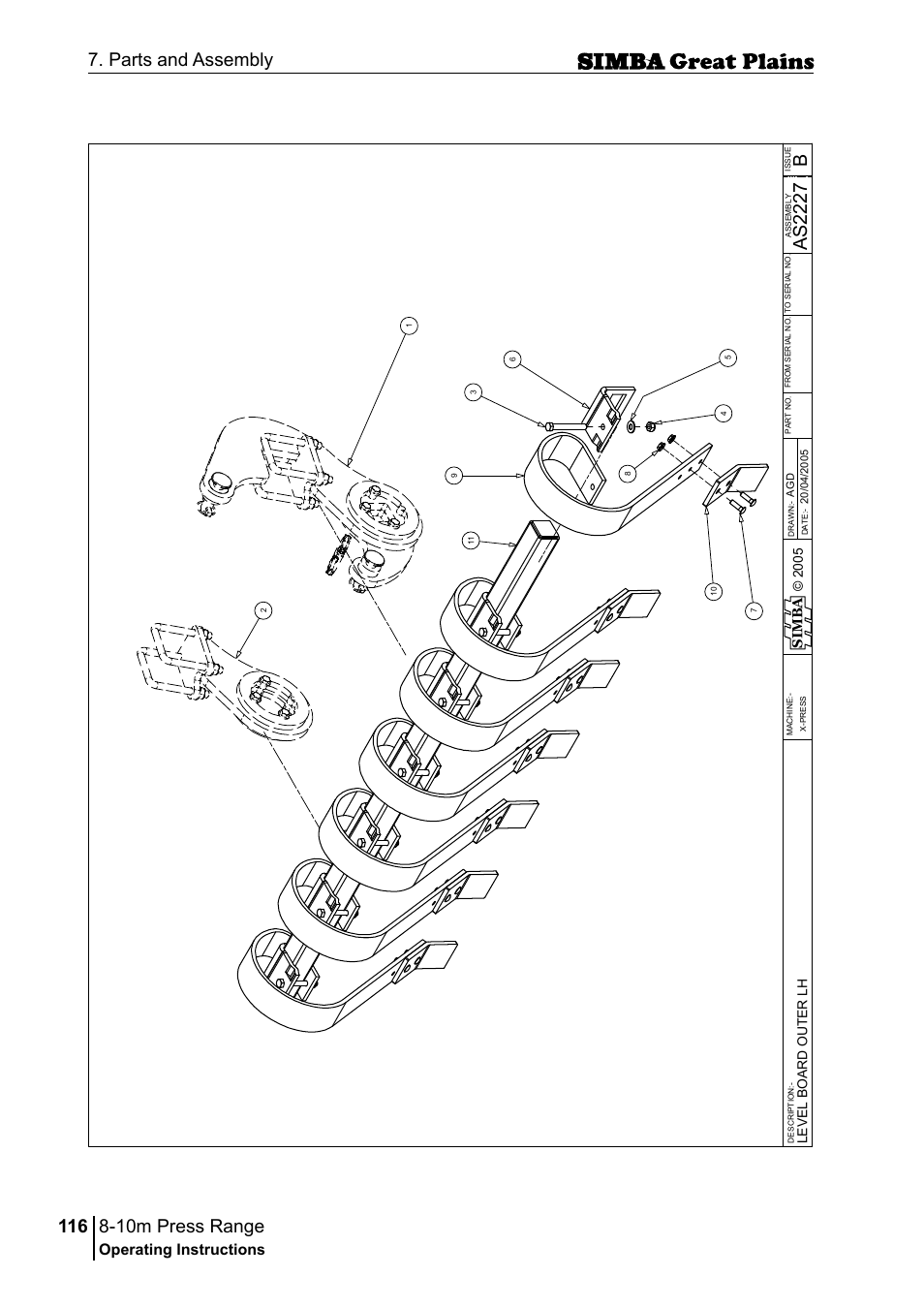 10m press range, 116 7. parts and assembly, Bas 22 27 | Operating instructions, Sim b a | Great Plains P18140C Operator Manual User Manual | Page 116 / 230
