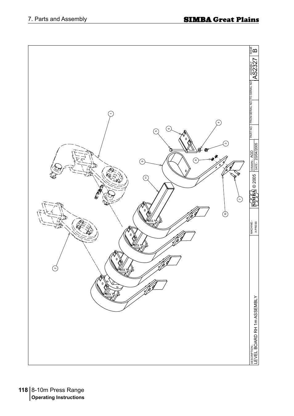 10m press range, 118 7. parts and assembly, Bas 23 27 | Operating instructions, Sim b a | Great Plains P18140C Operator Manual User Manual | Page 118 / 230