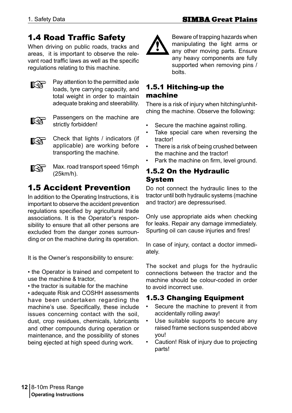 5 accident prevention, 4 road traffic safety | Great Plains P18140C Operator Manual User Manual | Page 12 / 230