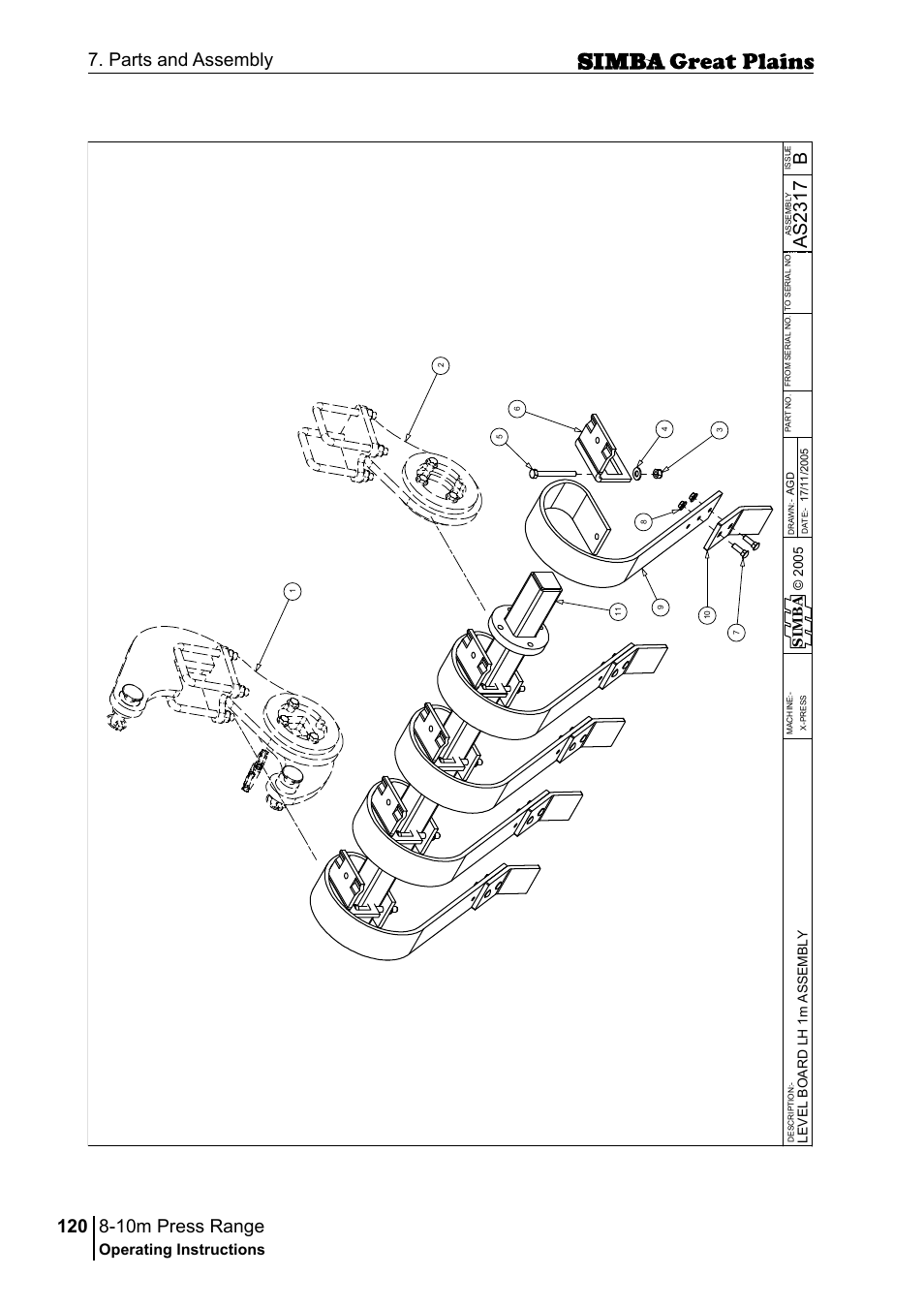 10m press range, 120 7. parts and assembly, Bas 23 17 | Operating instructions, Sim b a | Great Plains P18140C Operator Manual User Manual | Page 120 / 230