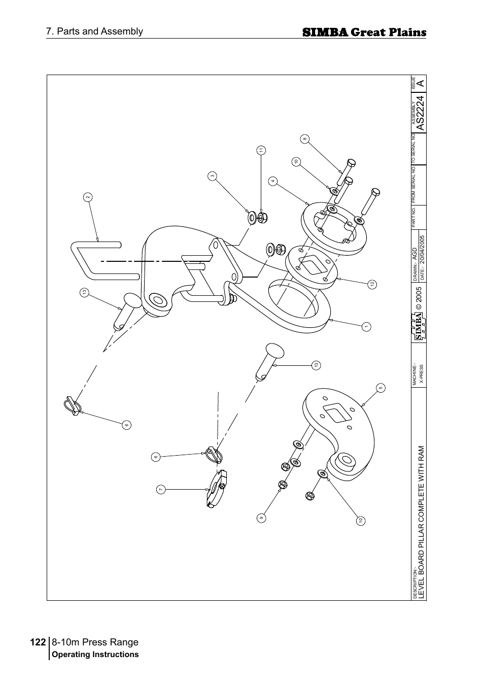 10m press range, 122 7. parts and assembly, Aas 22 24 | Operating instructions, Si m b a | Great Plains P18140C Operator Manual User Manual | Page 122 / 230