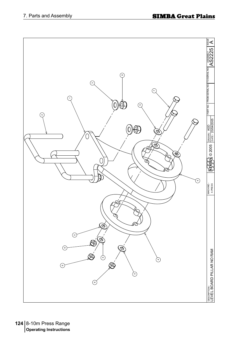 10m press range, 124 7. parts and assembly, Aas 22 25 | Operating instructions, Si m b a | Great Plains P18140C Operator Manual User Manual | Page 124 / 230