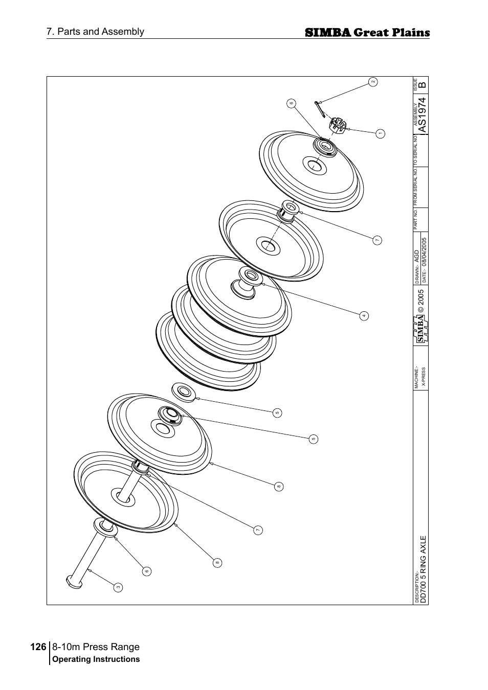 10m press range, 126 7. parts and assembly, Bas 19 74 | Operating instructions, Sim b a | Great Plains P18140C Operator Manual User Manual | Page 126 / 230