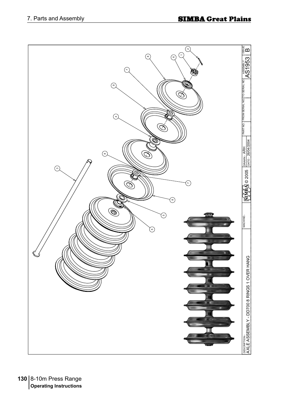 10m press range, 130 7. parts and assembly, Bas 19 53 | Operating instructions, Sim b a | Great Plains P18140C Operator Manual User Manual | Page 130 / 230