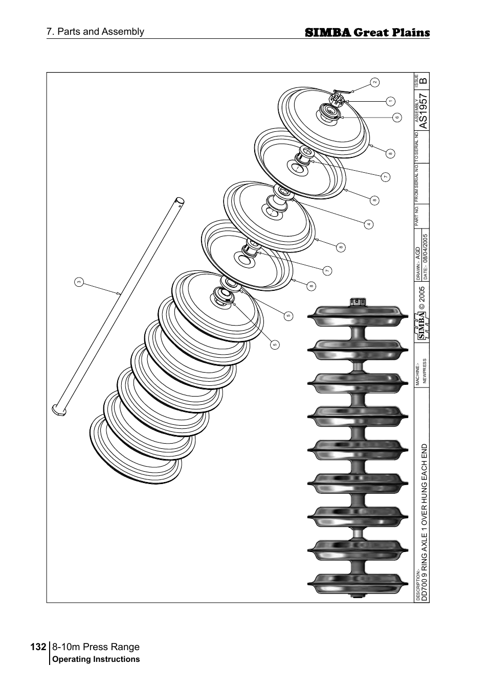 10m press range, 132 7. parts and assembly, Bas 19 57 | Operating instructions, Sim b a | Great Plains P18140C Operator Manual User Manual | Page 132 / 230