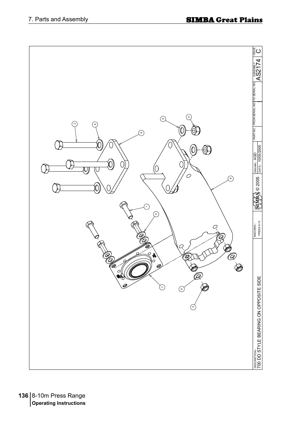 10m press range, 136 7. parts and assembly, Cas 21 74 | Operating instructions, Sim b a | Great Plains P18140C Operator Manual User Manual | Page 136 / 230