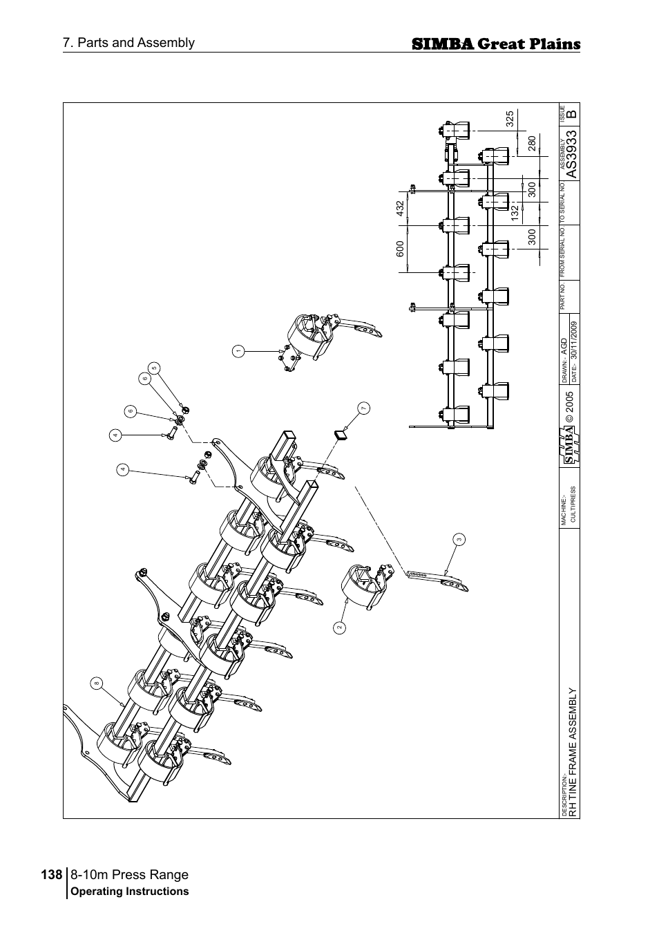 10m press range, 138 7. parts and assembly, Bas 39 33 | Operating instructions, Si m b a | Great Plains P18140C Operator Manual User Manual | Page 138 / 230