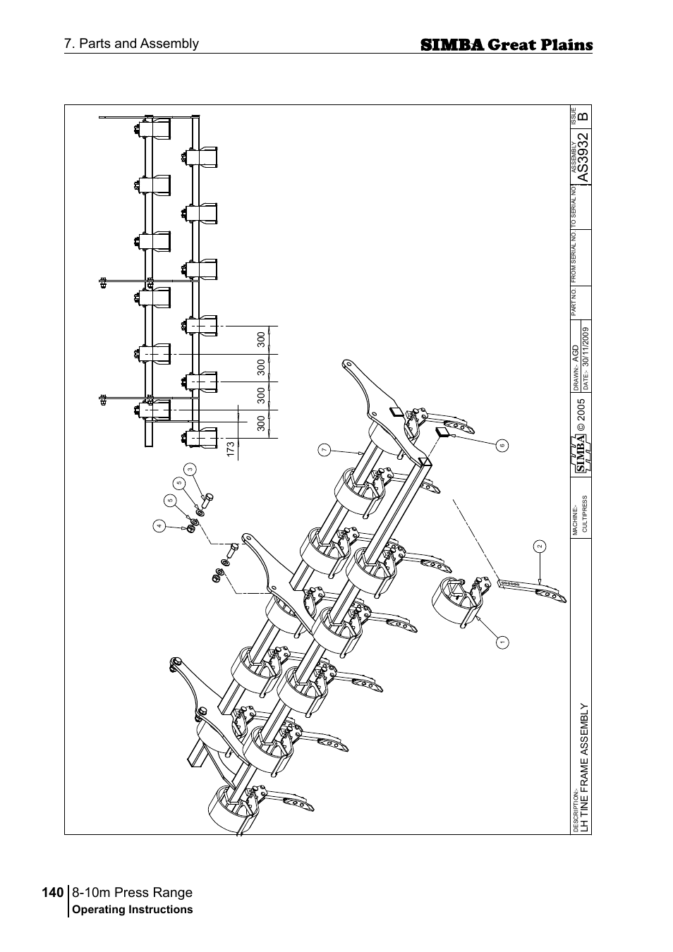 10m press range, 140 7. parts and assembly, Bas 39 32 | Operating instructions, Si m b a | Great Plains P18140C Operator Manual User Manual | Page 140 / 230