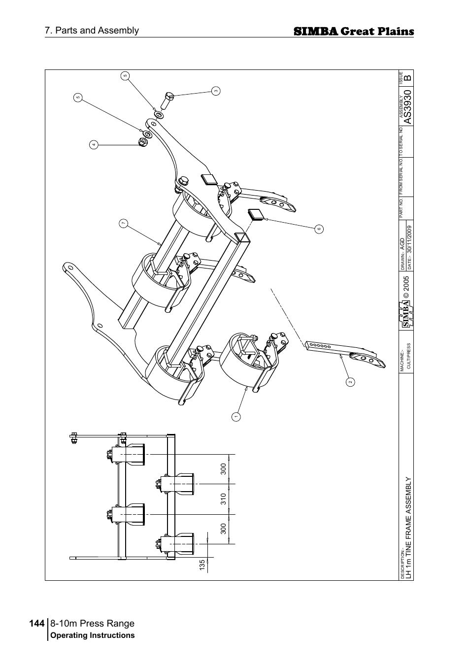 10m press range, 144 7. parts and assembly, Bas 39 30 | Operating instructions, Si m b a | Great Plains P18140C Operator Manual User Manual | Page 144 / 230