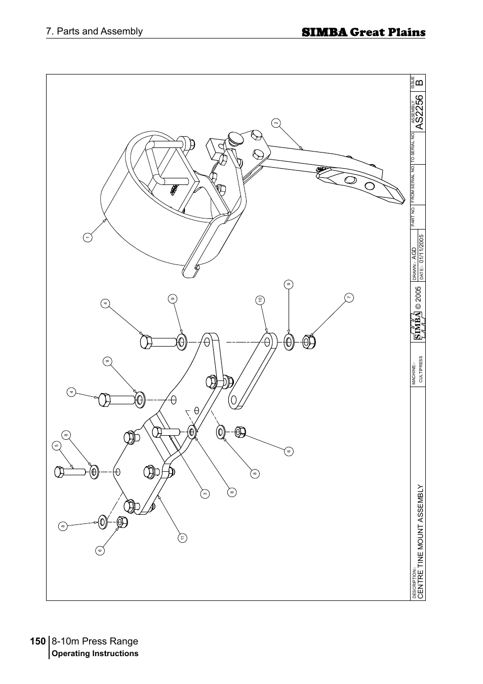10m press range, 150 7. parts and assembly, Bas 22 56 | Operating instructions, Si m b a | Great Plains P18140C Operator Manual User Manual | Page 150 / 230