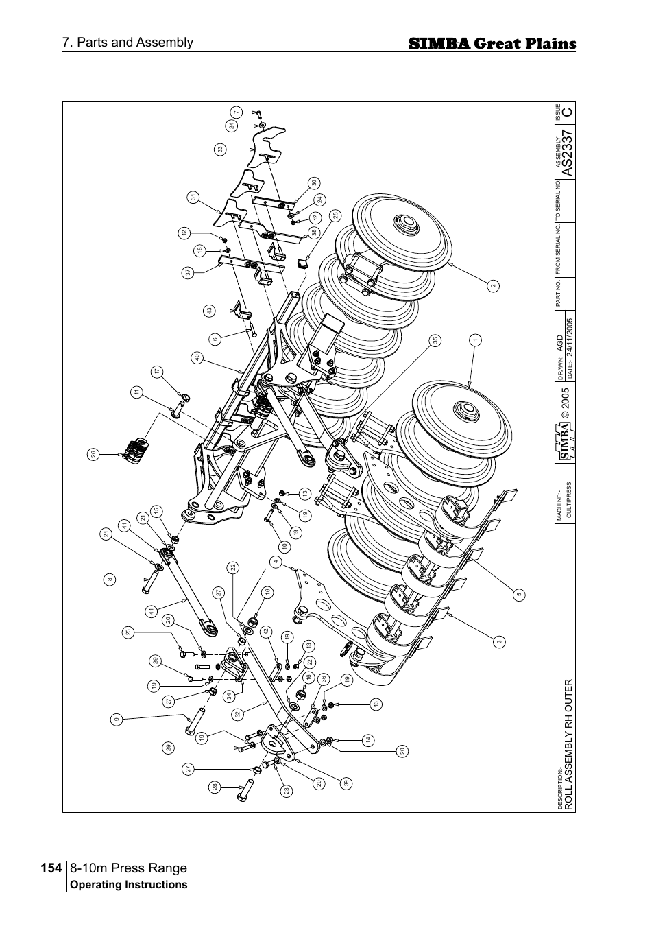 10m press range, 154 7. parts and assembly, Cas 23 37 | Operating instructions, Si m b a | Great Plains P18140C Operator Manual User Manual | Page 154 / 230