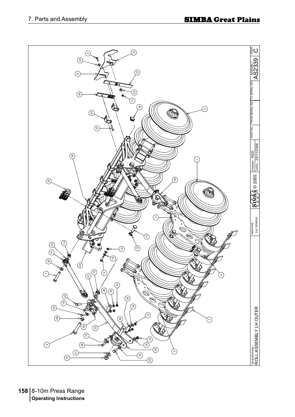 10m press range, 158 7. parts and assembly, Cas 23 39 | Operating instructions, Si m b a | Great Plains P18140C Operator Manual User Manual | Page 158 / 230