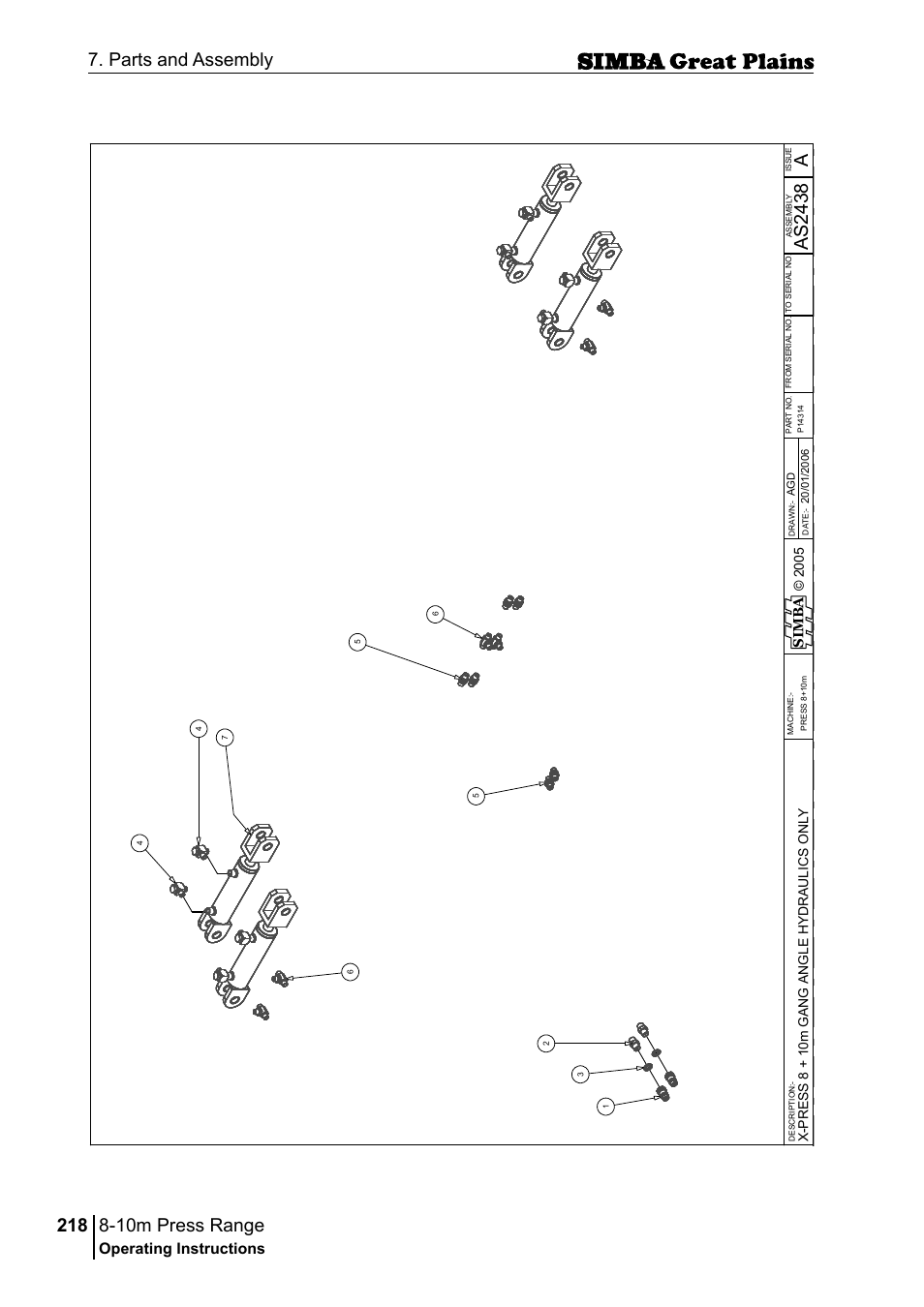 10m press range, 218 7. parts and assembly, Aas 24 38 | Operating instructions, Si m b a | Great Plains P18140C Operator Manual User Manual | Page 218 / 230