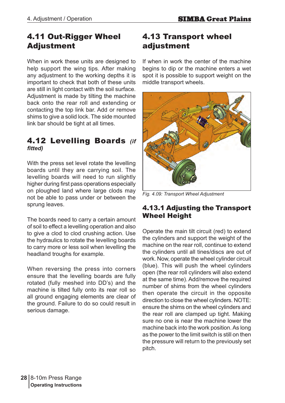 13 transport wheel adjustment, 11 out-rigger wheel adjustment, 12 levelling boards | Great Plains P18140C Operator Manual User Manual | Page 28 / 230