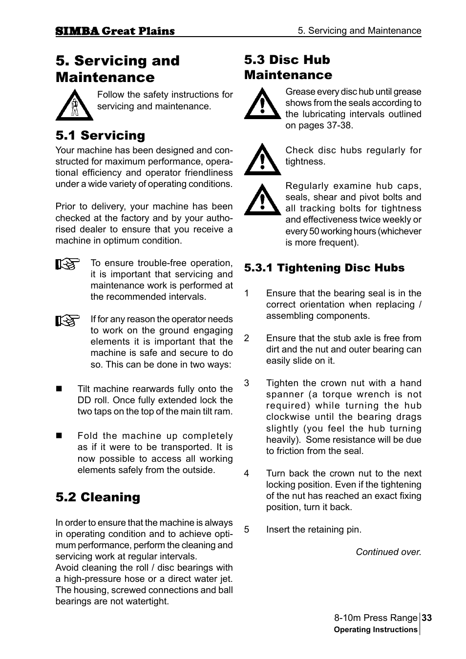 Servicing and maintenance, 1 servicing, 2 cleaning | 3 disc hub maintenance | Great Plains P18140C Operator Manual User Manual | Page 33 / 230