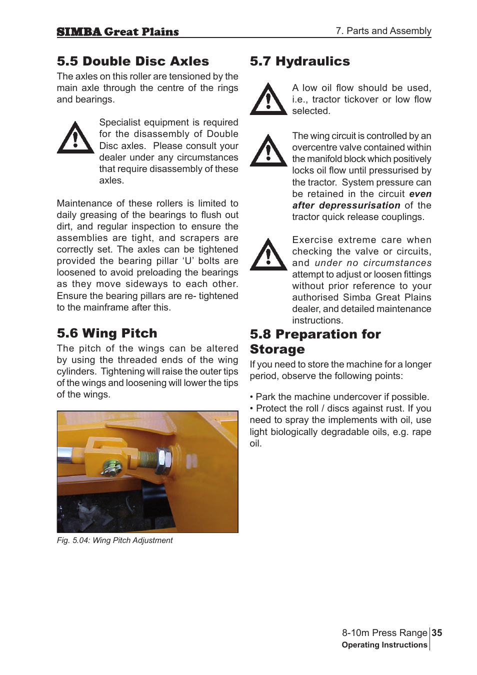 5 double disc axles, 6 wing pitch, 7 hydraulics | 8 preparation for storage | Great Plains P18140C Operator Manual User Manual | Page 35 / 230