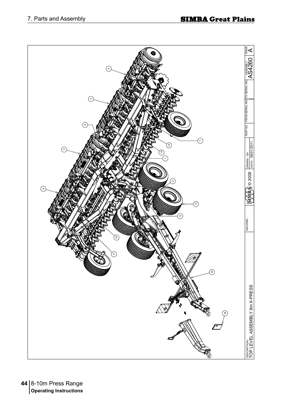 10m press range, 44 7. parts and assembly, Aas 42 60 | Operating instructions, Si m b a | Great Plains P18140C Operator Manual User Manual | Page 44 / 230